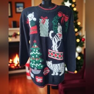Vintage Nutcracker Festive Black Cat Ugly Christmas Oversized Sweater